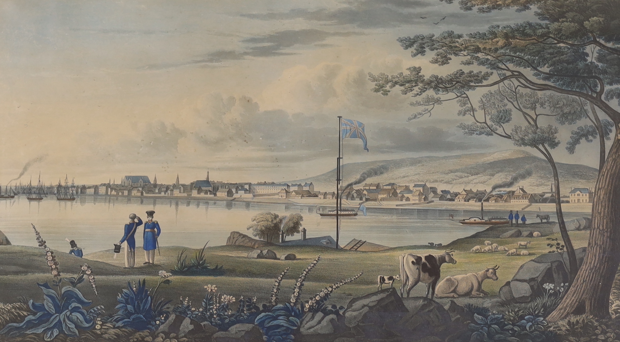 Joshua Gleadah after James Gray, a set of seven 19th century aquatints, Canadian landscapes and two others of Granada, largest 57 x 36cm